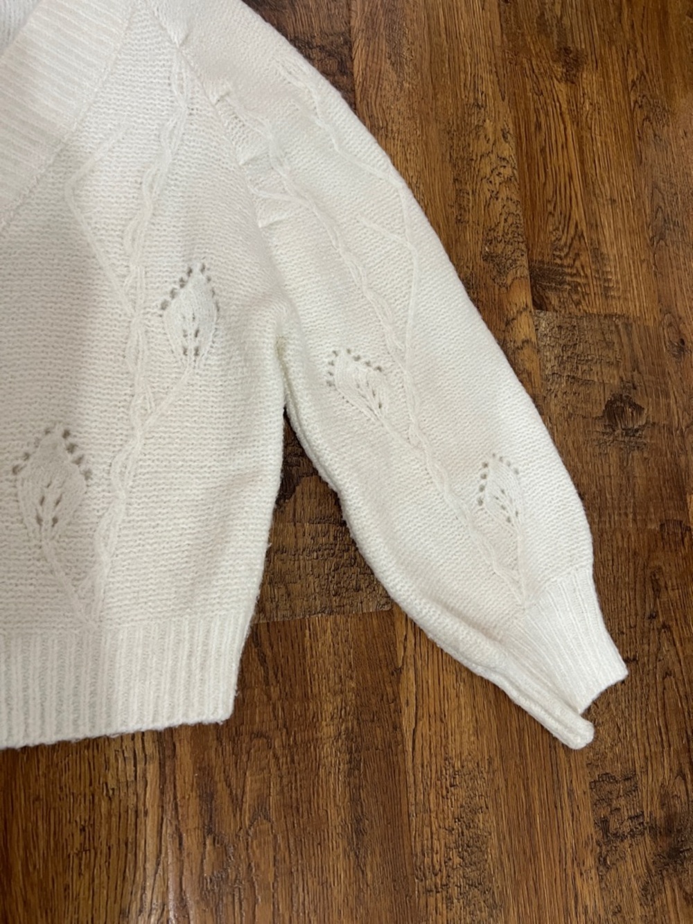 Molly Bracken Off-White Cream Cable Knit Cardigan Cropped V Neck Button Front - Picture 2 of 5